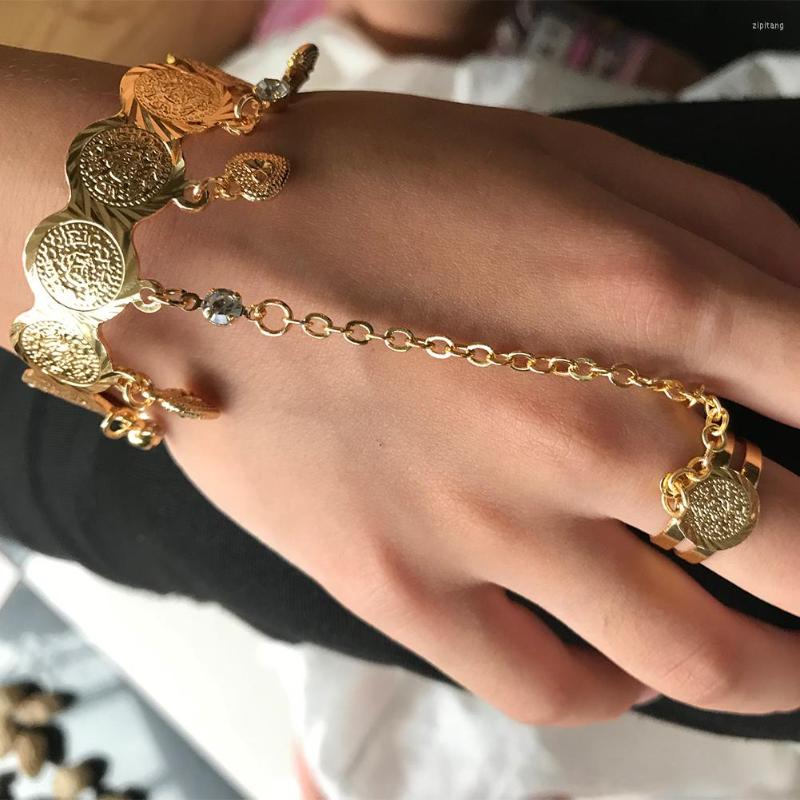 Bangle Wando Gold Color Arab Zircon Coin For Kids Children Middle Eastern Gifts Baby Bracelet With Free Size Ring Jewelry-image-829657276