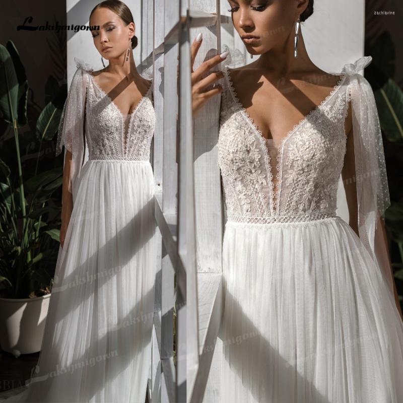 

Wedding Dress Boho Lace Dresses Princess Bridal Robe Vintage A-Line Gowns 2022 Backless Tulle Vestido De Novia, White