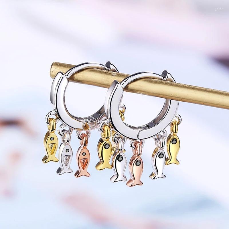 

Hoop Earrings INS Wind Silver Color Earring Charm Women Girl Cute Multicolo Little Fish Pendant Birthday Party Jewelry Friend Gift