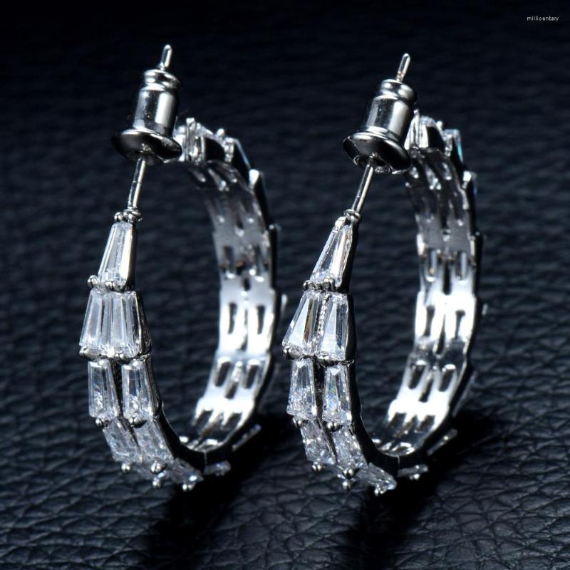 

Hoop Earrings Fashion Cubic Zirconia Baguette Earring Brincos For Women Jewelry Circle Bijoux Femme E-845