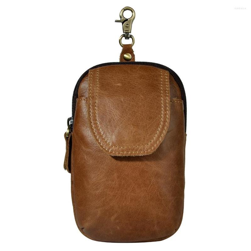 

Waist Bags Design Fashion Real Leather Small Summer Pouch Hook Pack Bag Cigarette Case Phone Belt 013l, Brown