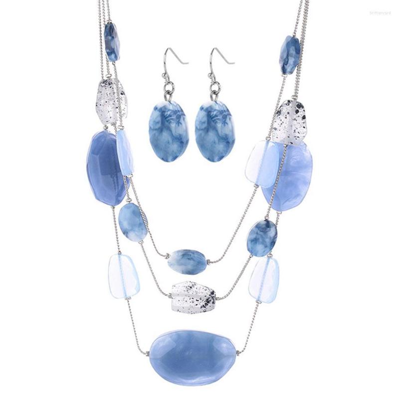 

Necklace Earrings Set 3Pcs Women Jewelry Bohemia Resin Beads Hook Multi-layer, Picture shown