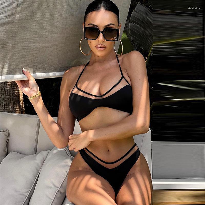

Women' Tracksuits Sexy Bikini Two Piece Set Womens Outfits Summer Beach Lace Up Patchwork Mesh Skinny Tops Charming Female Shorts Matching, Black