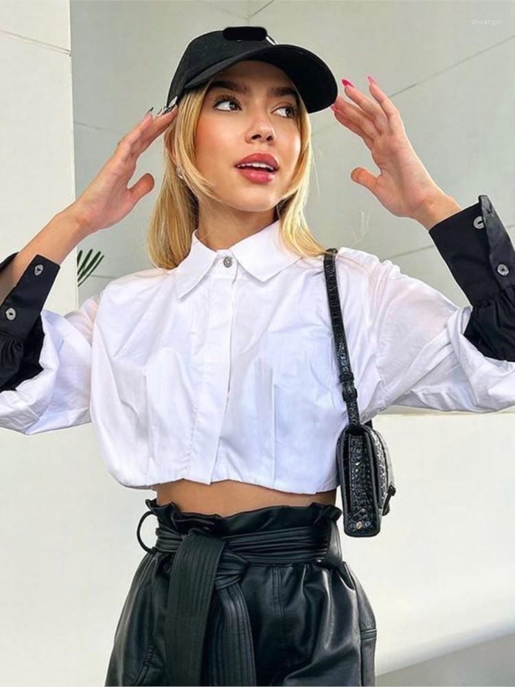 

Women's Blouses Casual Women Fashion Monchrome White Y2K Winter Aesthetic Blouse Shirt Sexy Mini Crop Tops Club Long Sleeve Vintage