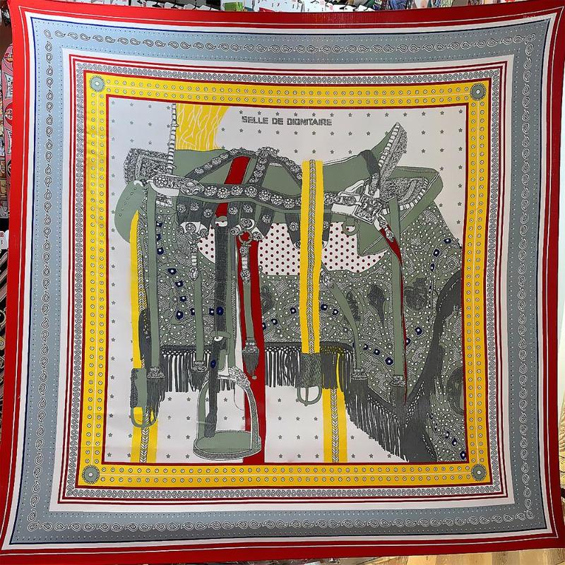 

Scarves 130cm Twill Silk Scarf Women Luxury Euro Brand Design Foulard Fashion Square Shawls Wraps French Horse Printed