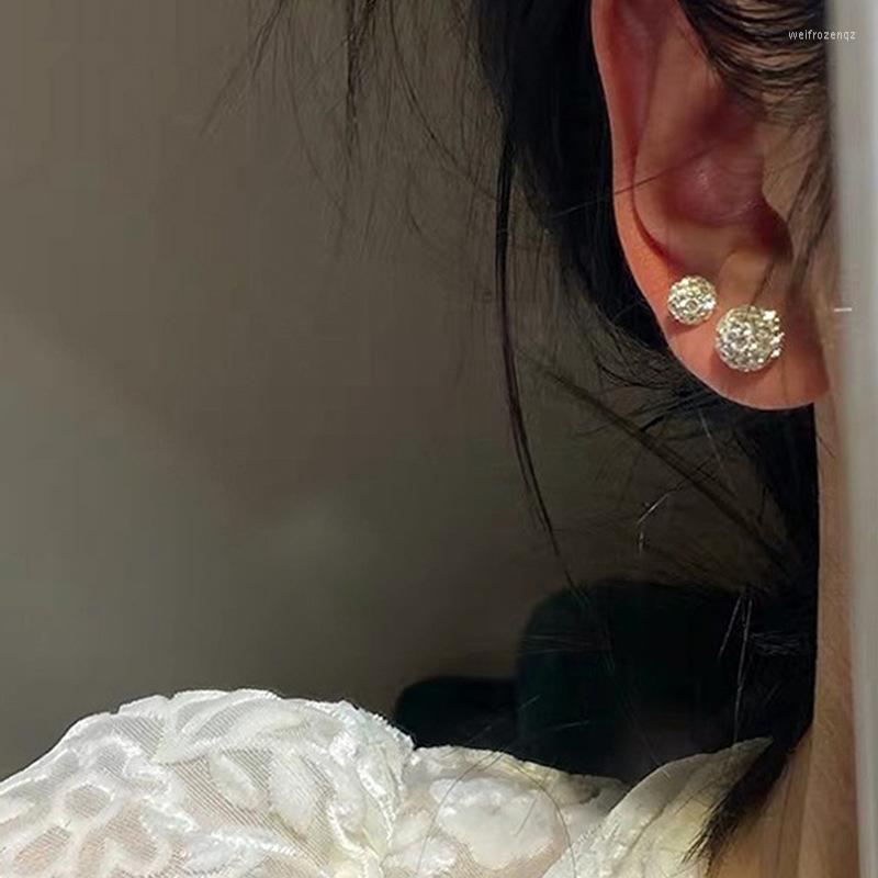 

Stud Earrings W60 S925 Silver Needle Diamond Ball Simple Style Round Bead Sweet And Fresh Korea