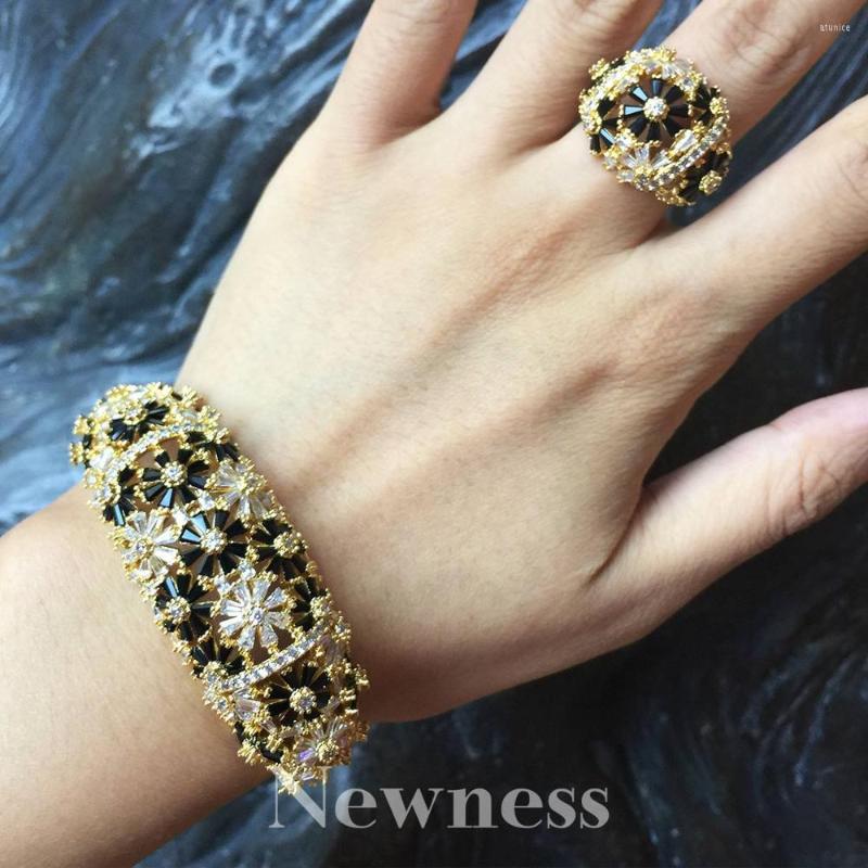 

Necklace Earrings Set Ness Fashion Black Cubic Zirconia Bracelet Bangle Ring Trendy Baguette Cuff For Women Girl Party Wedding Jewelry, Picture shown