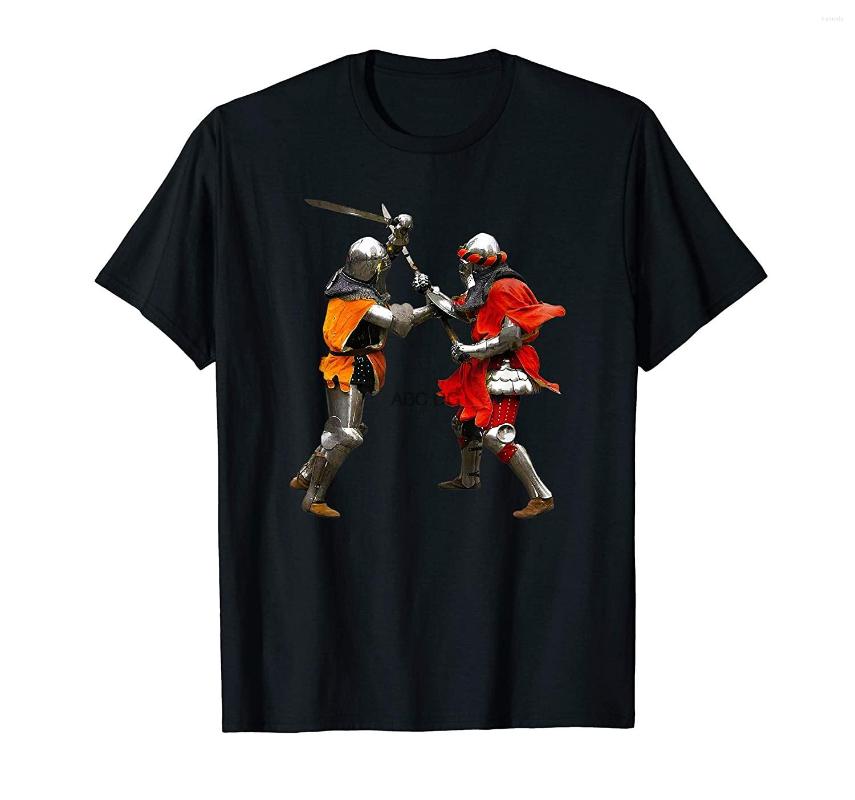 

Men' T Shirts Two Medieval Fighting Knights In Shining Armor T-Shirt, Women-white