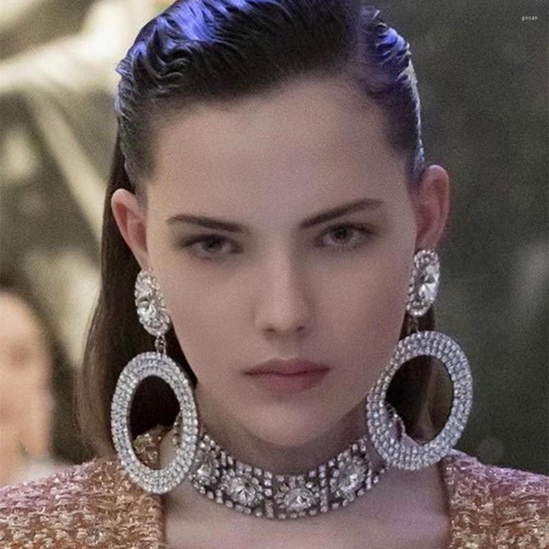 

Hoop Earrings Exaggerated Rhinestone Oversized Big Circle Party Jewelry For Women Luxury Crystal Geometric Round Drop