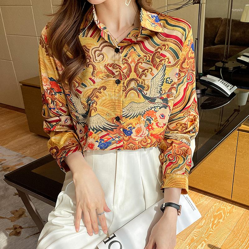 

Women' Blouses COIGARSAM Shirt Womens Tops Spring 2022 Long Sleeve Print Silk Women Shirts Drop, Yellow