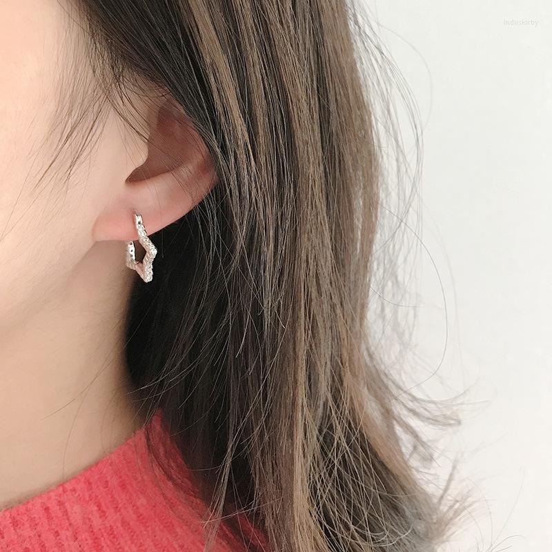 

Hoop Earrings 925 Sterling Silver Earring Fashion Zircon Hollow Five-pointed Star Ear Rings Bone Wild Personality Female Girl Jewelry