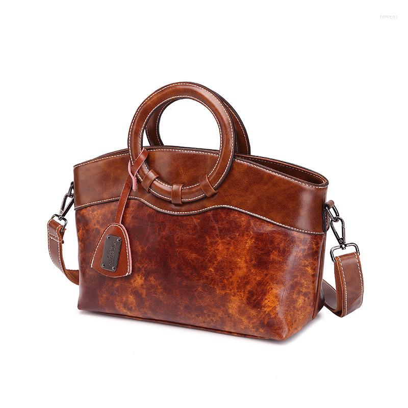 

Evening Bags Vintage Oil Wax Leather Luxury Handbags Women Designer Ladies Totes For 2022 Bag Sac A Main Femme Bolsa Feminina, Brown