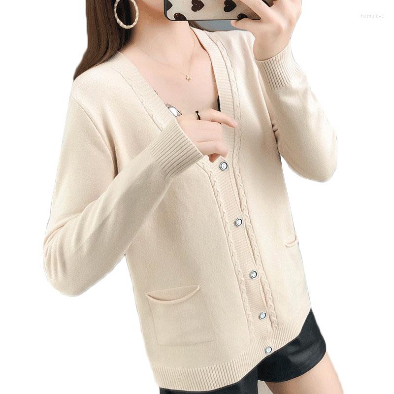 

Women' Knits Women' Cardigans Knitted Sweater Coat Spring Autumn Long Sleeve Crochet Female Cardigan With Buttons Short Lady Top 447, Green