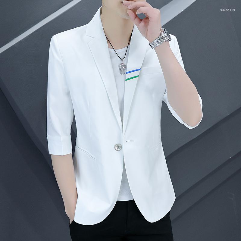 

Men's Suits 2022 Solid Color Blazers For Men Summer Half Sleeve Slim Fashion Casual Suit Jackets Social Business Dress Coat Blazer Masculino, Black