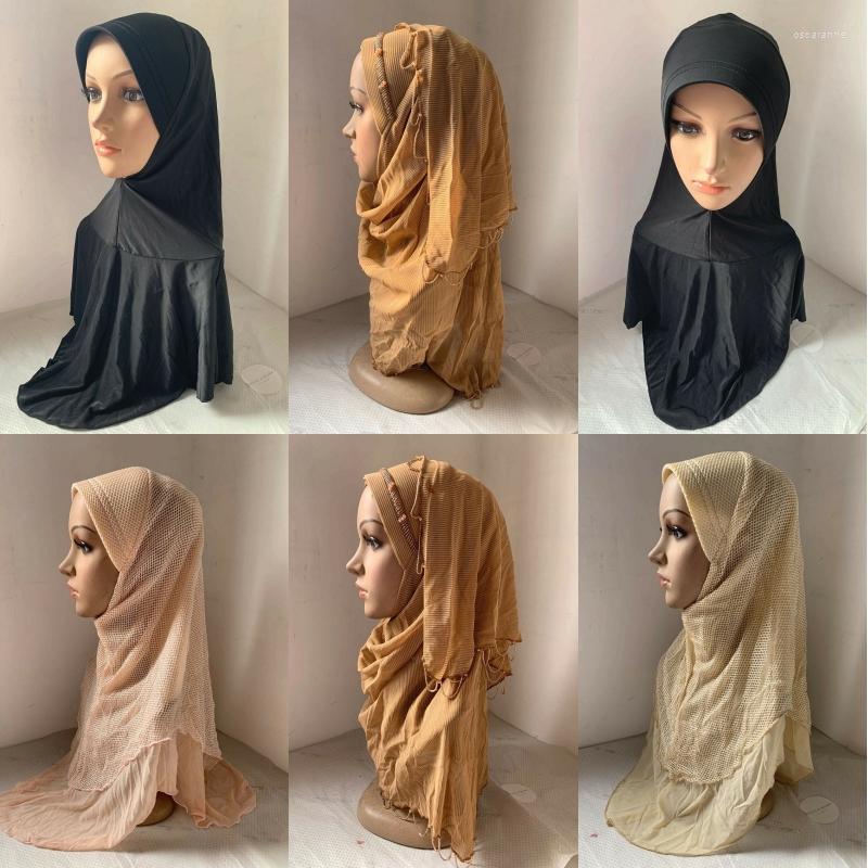 

Ethnic Clothing Muslim Woman One Piece Solid Color Headscarf Shawls Arab Women Instant Hijab Wraped Headwear Islamic Bottoming Turban Caps