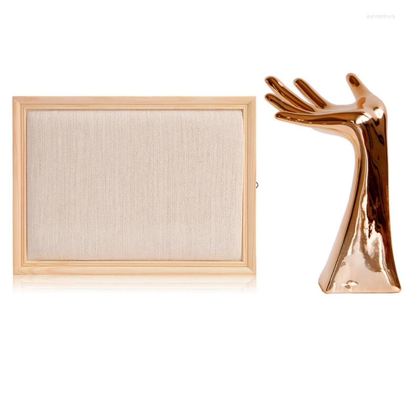 

Jewelry Pouches Ceramic Crafts Decoration Creative Shelf Rose Gold & Solid Wood Earring Storage Board Earrings Bracelet Beige