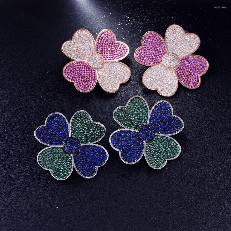 

Stud Earrings Hibride Charms Luxury Fireworks Flower Full Mirco Paved Crystal Zircon Dubai Wedding Earring Fashion Jewelry SE09