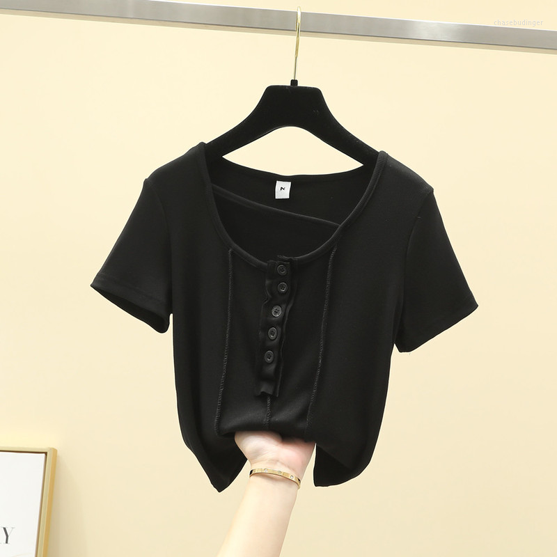 

Women's T Shirts 2022 Summer Women's Shirt Casual Loose Bottoming Slim Basic Harajuku Tee Short Button Solid Color T-shirt Women 21231, Gray