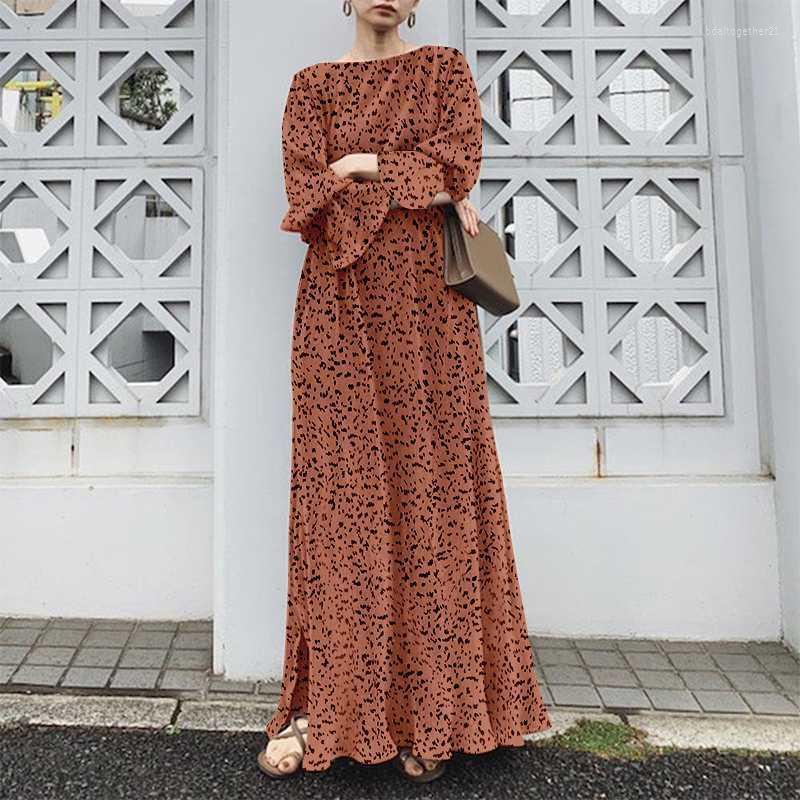 

Casual Dresses Fashion Women' Dress Plus Size Loose Pullover Long Sleeve Round Neck Flower Lotus Leaf Knee Length Chiffon, Beige