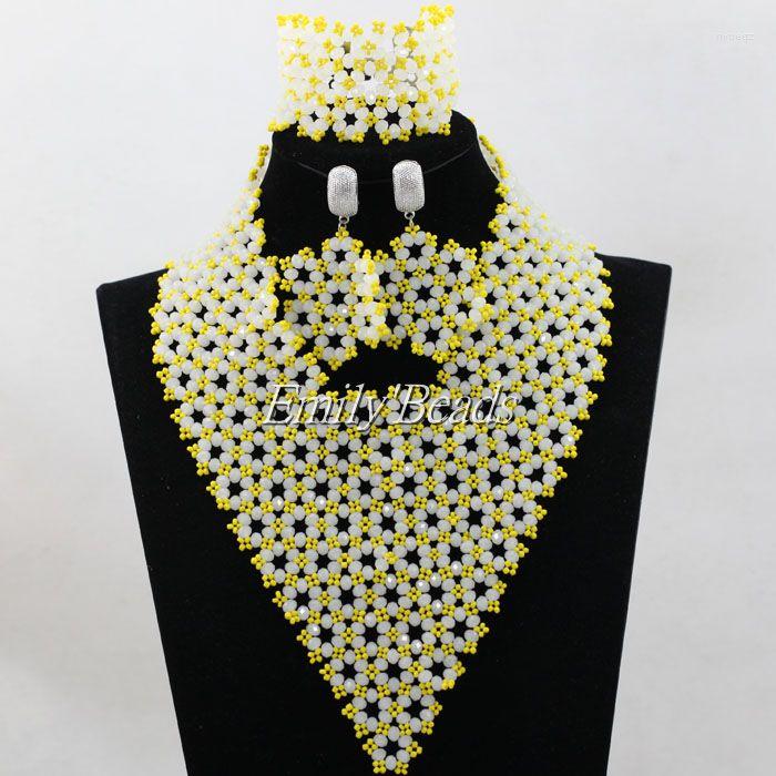 

Necklace Earrings Set Women Gift Jewelry Nigerian Wedding African Beads Yellow Seed Costume Choker ALJ604, Picture shown