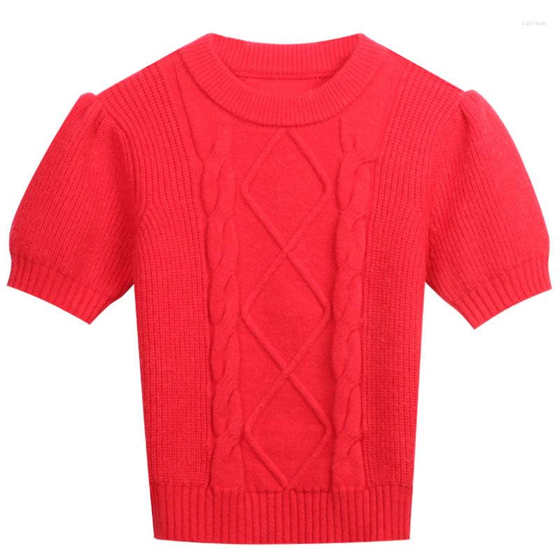 

Women' T Shirts Women Red Cotton T-shirt Short Sleeve O Neck Knitted Shirt Pure Color Female Casual Fashion Slim Tops Tee