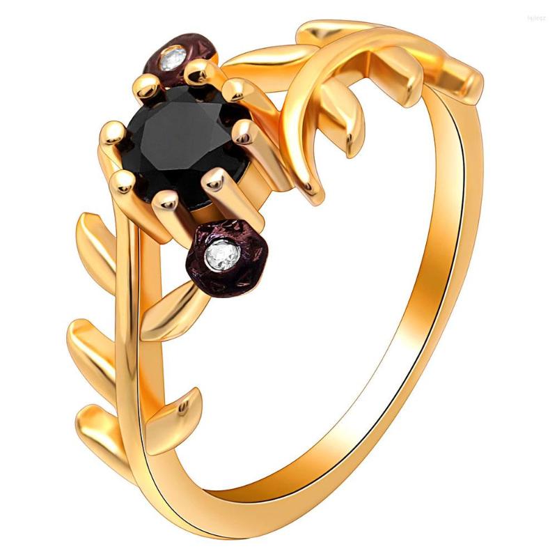 

Wedding Rings 2022 Flower Leaf Finger For Women Black Cubic Zirconia Gold/Rose Gold/Silver Color Ring Glamour Jewelry Girl Gift