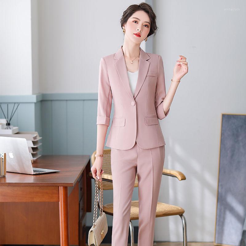 

Women' Tracksuits 2022 Spring Summer Women Thin Pant Suits Single Button Blazer Jackets & Zipper Trousers Office Ladies Two Piece Set, Black