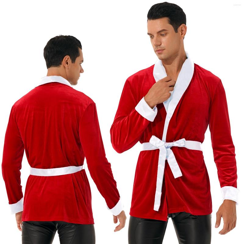 

Men' Sleepwear Mens Christmas Nightwear Color Block Velvet Kimono Bathrobe Fancy Dress Party Role Play Costume Long Sleeve Night-robe With, Red