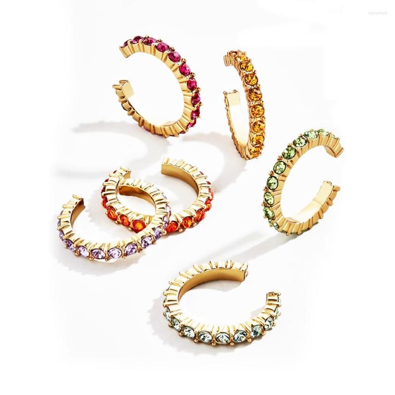 

Backs Earrings The Ear Bone Clip C-shaped Fashion Exaggerated Alloy Diamond Multicolor Combination Set Small