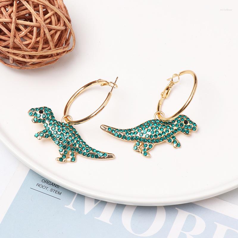 

Hoop Earrings Cute Exquisite Dinosaur Animals Punk Party Rhinestone Earring For Women Fashion Jewelry Wholesale Bijoux