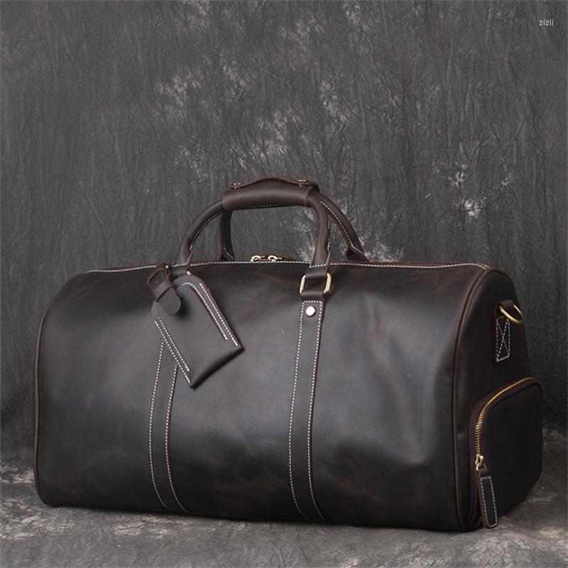 

Duffel Bags Highend Vintage Brown Black Large Big Thick Genuine Crazy Horse Leather Business Men Travel Bag Cowhide Male Duffle M183