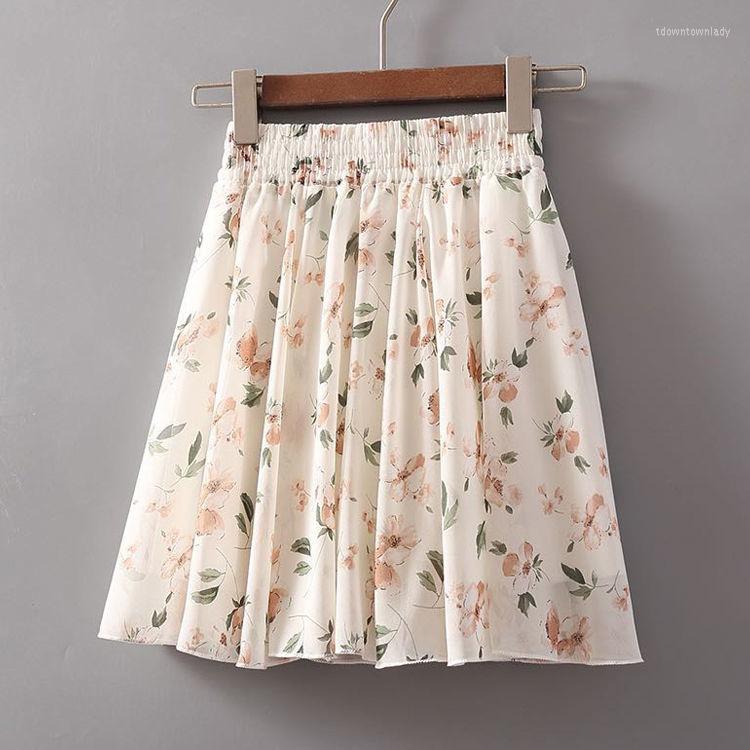 

Skirts Woman 2022 Summer Floral Skirt Chiffon Print Stretch High Waist A-line Mujer Faldas Saias Mulher, On white background
