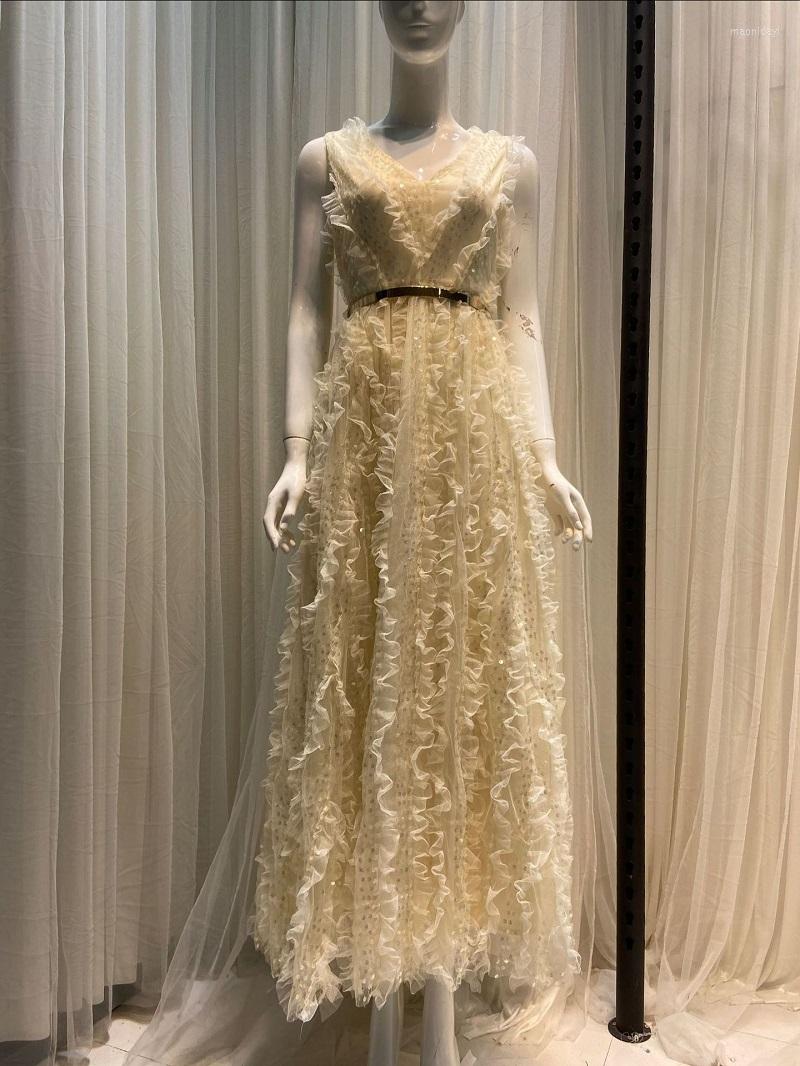 

Casual Dresses Sequined Long Dress 2022 Summer Party Evening Women Sexy V-Neck Cascading Rufffle Maxi Vestidos De Longo Fiesta, Picture shown