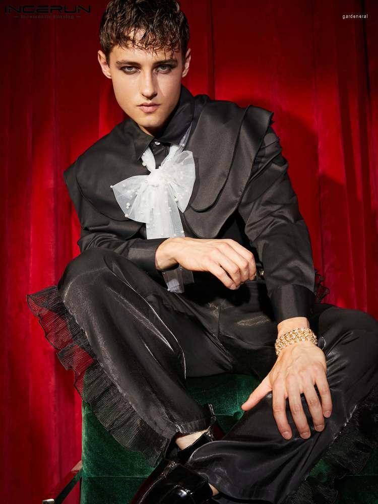 

Men' Casual Shirts 2022 Men Shirt Solid Butterfly Collar Long Sleeve Streetwear Button Camisas Elegant Fashion Clothing INCERUN -5XL, Black