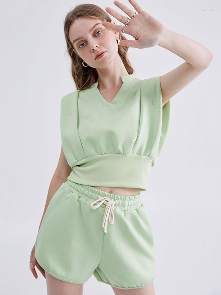 

Women's Tracksuits Women's Suit Set Loose Solid Color Casual Sweatshirt Pullovers And Drawstring Shorts Two Pieces Streetwear Fashion, Green