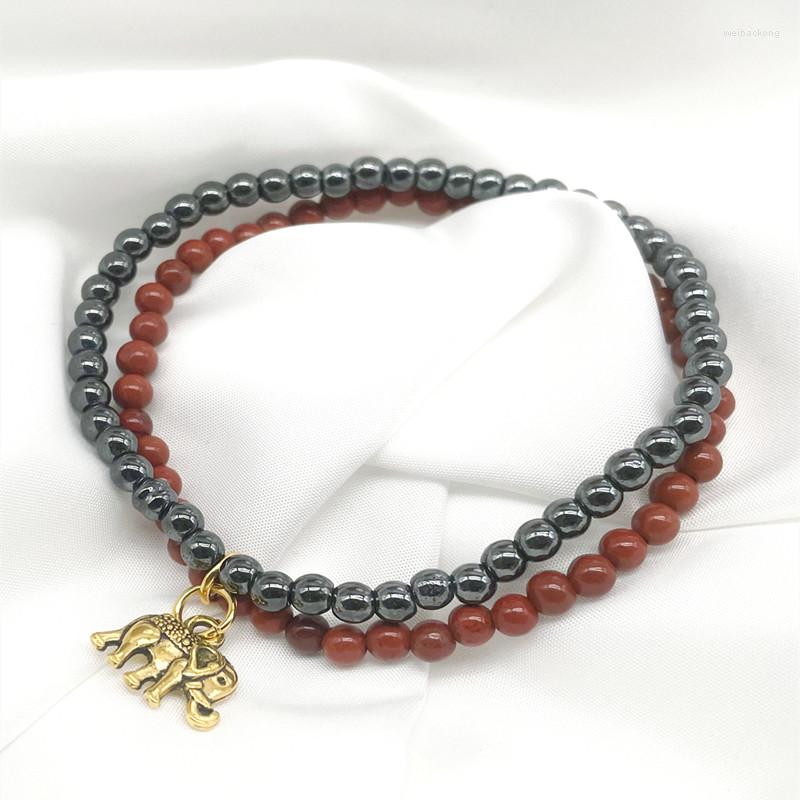 

Strand 2Pcs/set Good Quality 4MM Natural Stone Red Jasper Round Bead Yaga Bracelets For Women Pendant Bracelet Girs Gift