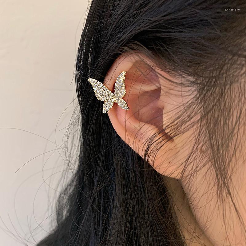 

Backs Earrings Korean Fashion Butterfly Ear Cuff Without Piercing Sparkling Zircon Women Clip Wedding Party Jewelry Clips On