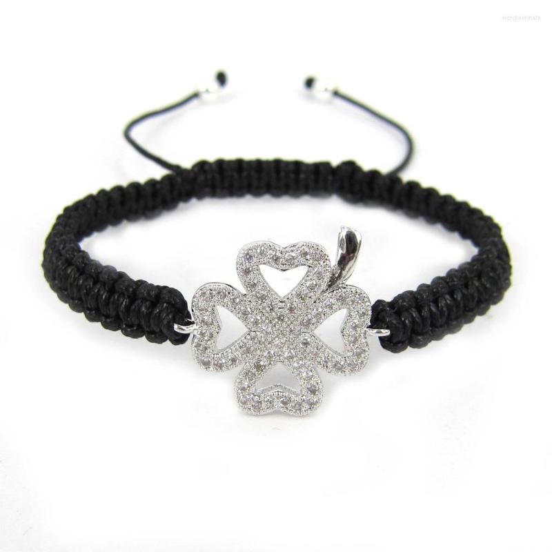 

Charm Bracelets Valentine's Gift Gold Silver Color Micro Pave CZ Heart Clover Beads Charms Braided Macrame For Women Jewelry Gifts