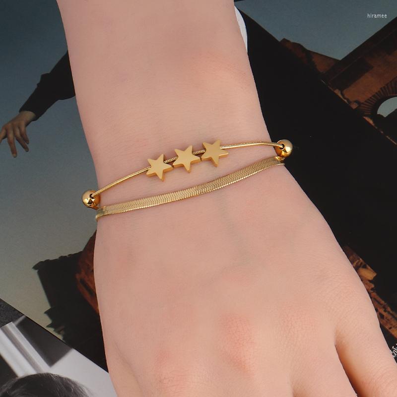 

Link Bracelets Fashion Women Stainless Steel Bracelet Double Heart Shaped Female Charm For Jewelry