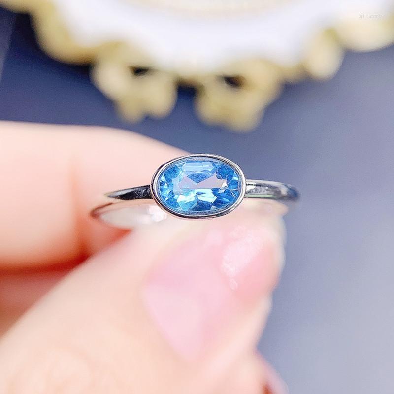 

Cluster Rings Per Jewelry Natural Real Blue Topaz Oval Simple Ring 4 6mm 0.6ct Gemstone 925 Sterling Silver Fine J22548