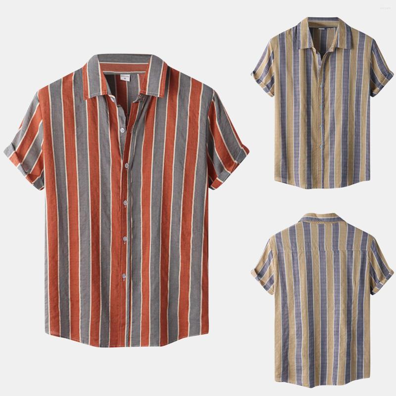 

Men's Casual Shirts Short Sleeve Tee Stripe Shirt Turn-Down Vertical Button Collar Men's Men Long Layering, Khaki