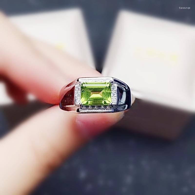 

Cluster Rings Men Ring Natural Real Green Peridot Rectangle 925 Sterling Silver 6 8mm 1.7ct Gemstone Fine Jewelry X219254
