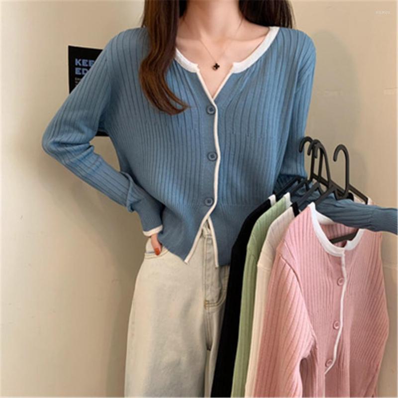 

Women's Knits Korean Fashion V Neck Women Button Black Cardigan 2022 Long Sleeve Sweater Autumn Winter Knitted Loose Oversized Jumper Casual, Pink