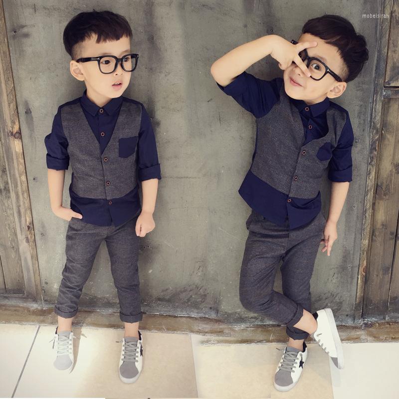 

Clothing Sets Boys PLaid Two Pieces Faux Shirt And Pants Jongens Kleding Kids Clothes 6BSET011, Picture shown