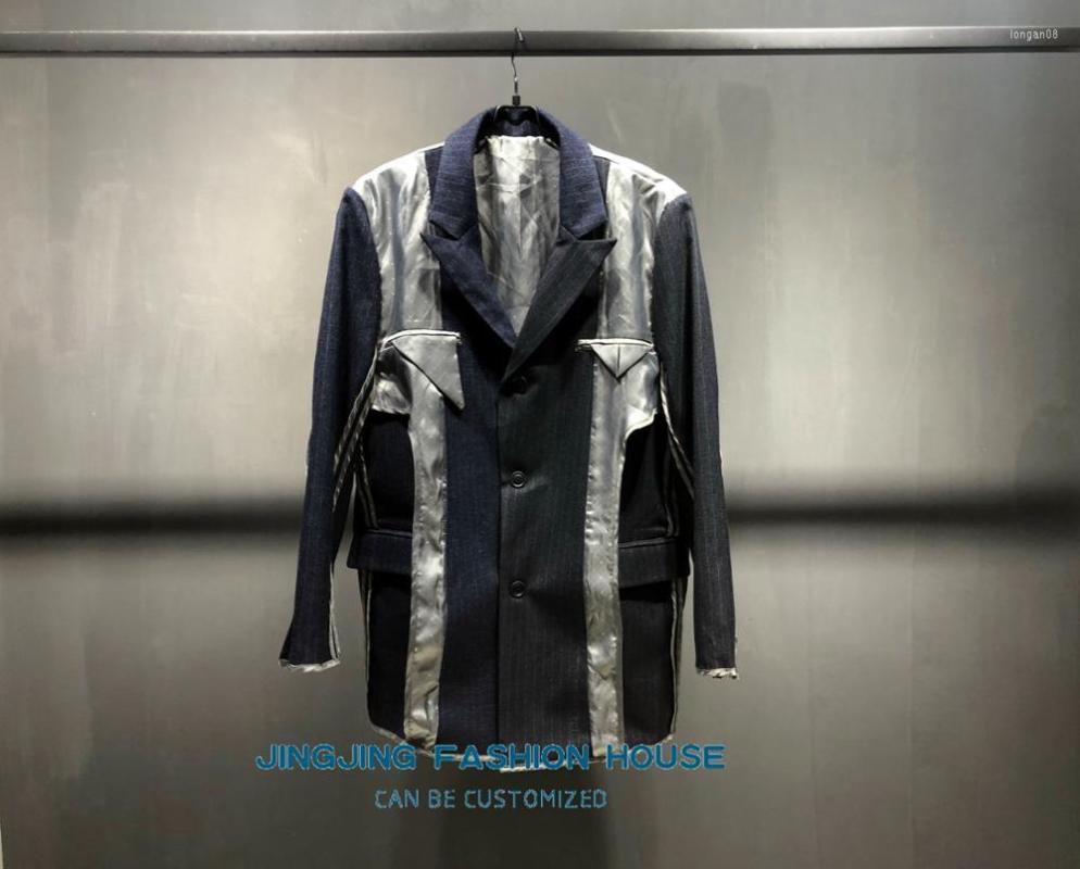 

Men's Suits 2022 Striped Suit Reverse Wear Second Reconstruction Deconstruction Male And Female Couples Loose Non-korean Version, Black