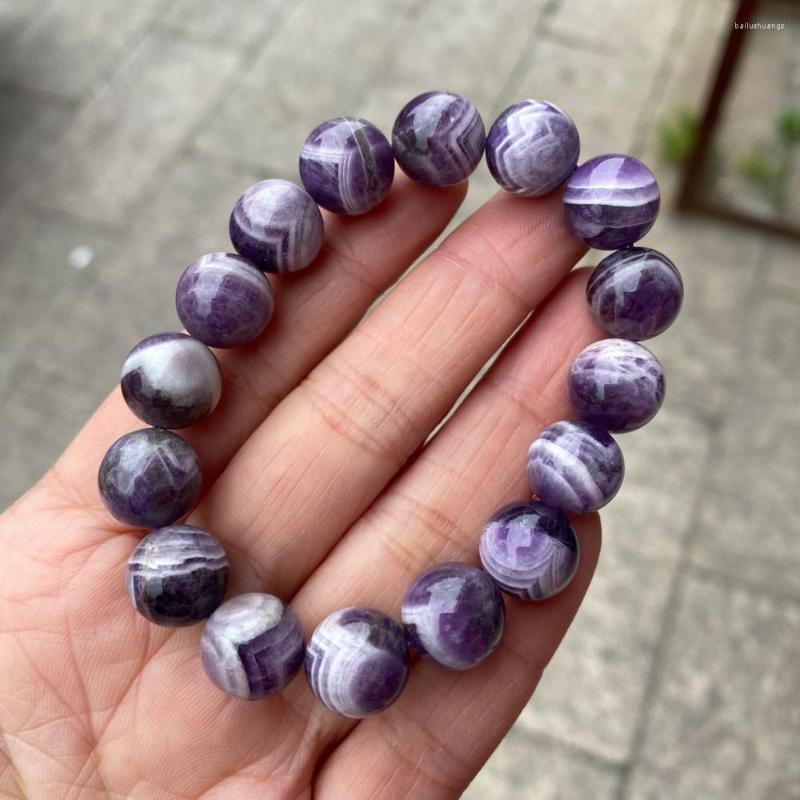 

Strand Rare Semi-Precious Stone Unique Natural Healing Power Quartz Stretch Elastic Bracelet 12mm Dream Stripe Amethysts