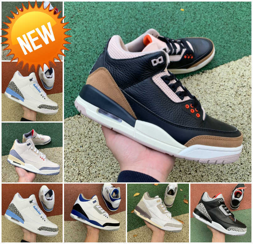 

NEW Jumpman 3 3s Mens Basketball Shoes Neapolitan Dark Mocha Desert Elephant Kumquat Cardinal Red Cement Black Cat Racer Blue Fragment UNC, L034