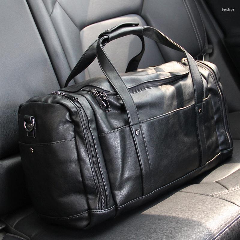 

Duffel Bags Fashion Big Leather Men's Travel Bag Short Trip Luggage Organizer Tourism Sports Training Bolsa De Viagem, Black