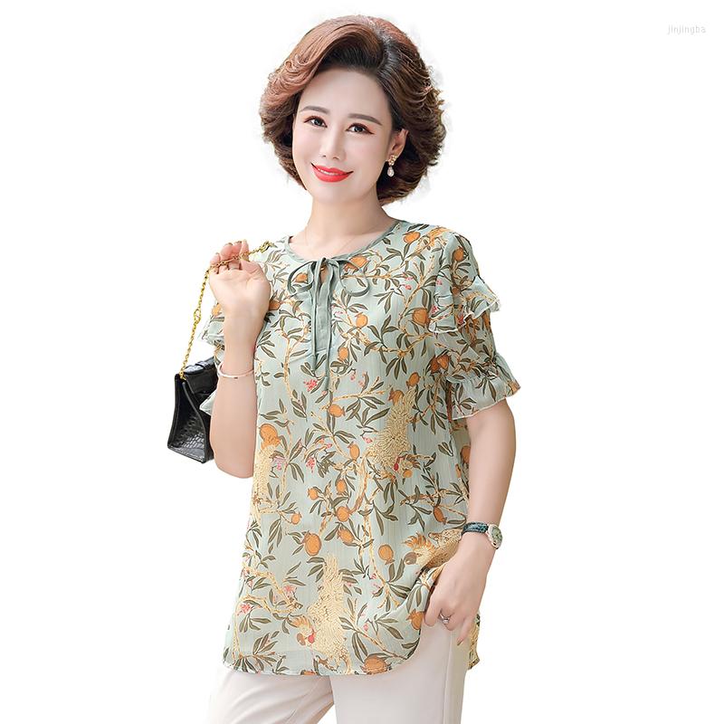 

Women's Blouses Korean Style Summer Women Short Sleeve Blouse Bow Chiffon Shirt Office Ladies Work Top Clothing, Green