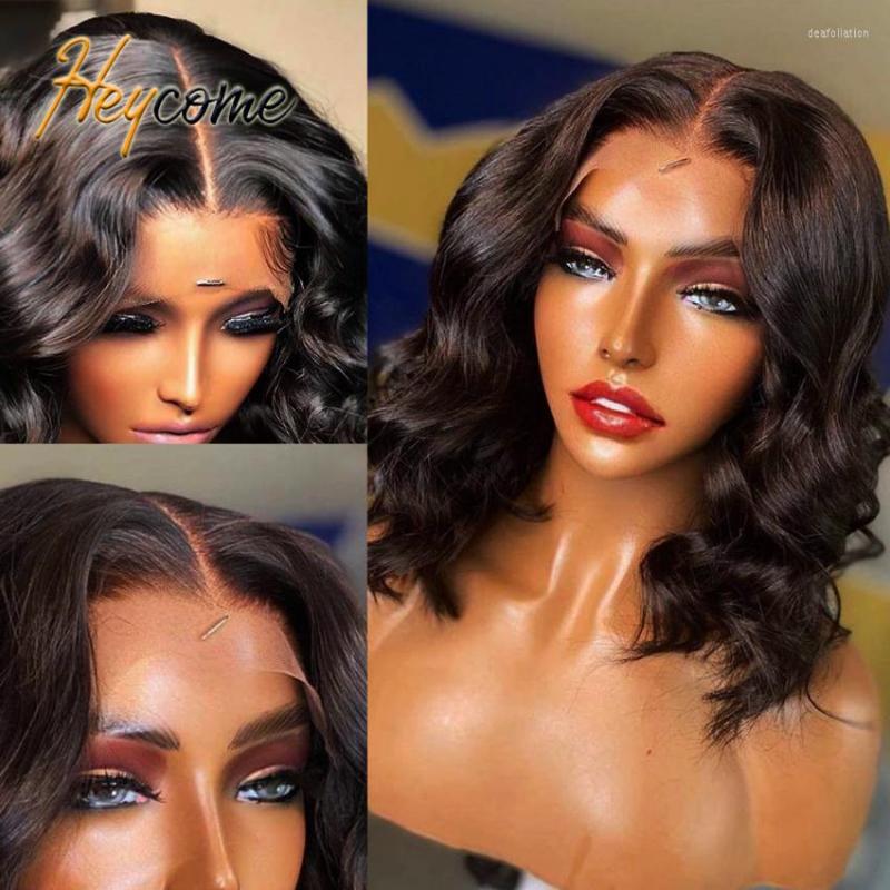 

Heycome Remy Brazilian 150 Density Body Wave Lace Human Hair Wigs Natural Color 13X4 Short Bob Wig For Black Women Pre Plucked, Picture shown